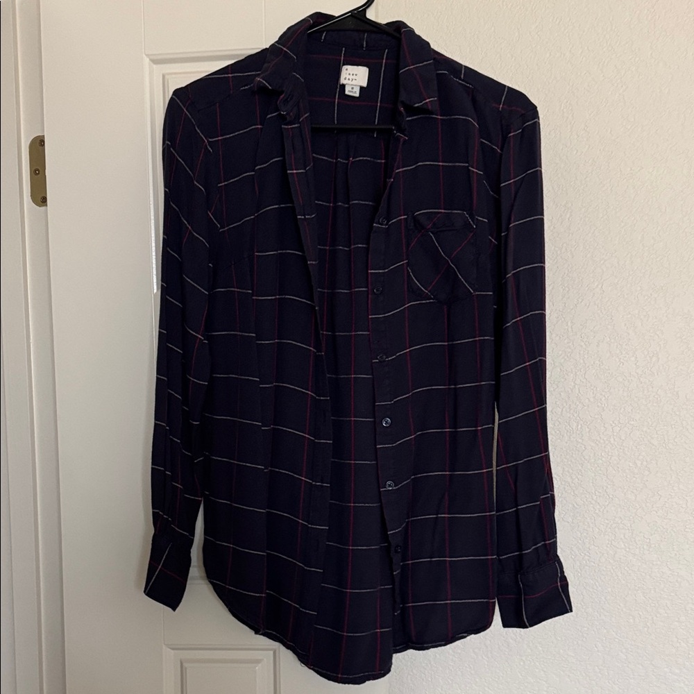 A New Day Dark Blue Plaid Shirt